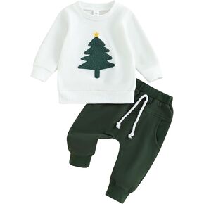 Madjtlqy Baby Girl Boy Christmas Outfits Embroidery Long Sleeve Sweatshirts Long Pants 2Pcs Fall Clothes Set