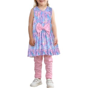 NUBEEHOHO Girl 2 Piece Outfits Toddler Sleeveless Unicorn Summer Outfit Highlow Ruffle Flare Tops Leggings Clothes Set
