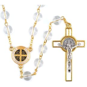 Woodington's Saint Benedict Benedictine Catholic Christian White 8mm Glass Bead Rosary Beads in Kuwait