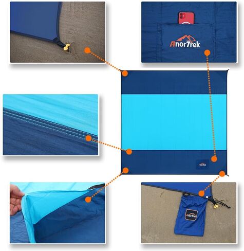 Beach Blanket Sandproof, Extra Large Beach Mat, Sand Free Mat Quick Drying, Lightweight, Soft & Durable Mat for Beach, Yard (Blue & Sky Blue, 6.6 x 6.6 FT (1～4 Person)) in Saudi Arabia