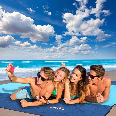 Beach Blanket Sandproof, Extra Large Beach Mat, Sand Free Mat Quick Drying, Lightweight, Soft & Durable Mat for Beach, Yard (Blue & Sky Blue, 6.6 x 6.6 FT (1～4 Person)) in Saudi Arabia