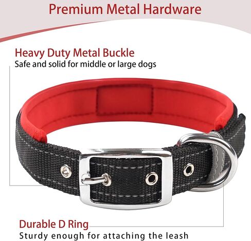 Yxiang طوق كلب مبطن ناعم، طوق كلب نايلون عاكس قابل للتعديل مع حامل AirTag، طوق سميك سميك للحيوانات الأليفة مع مشبك معدني متين وآمن للكلاب المتوسطة in Kuwait