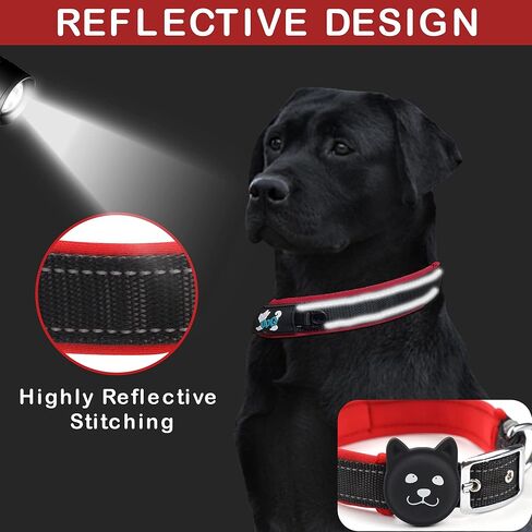 Yxiang طوق كلب مبطن ناعم، طوق كلب نايلون عاكس قابل للتعديل مع حامل AirTag، طوق سميك سميك للحيوانات الأليفة مع مشبك معدني متين وآمن للكلاب المتوسطة in Kuwait