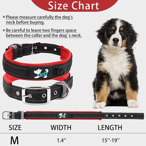 Yxiang طوق كلب مبطن ناعم، طوق كلب نايلون عاكس قابل للتعديل مع حامل AirTag، طوق سميك سميك للحيوانات الأليفة مع مشبك معدني متين وآمن للكلاب المتوسطة in Kuwait