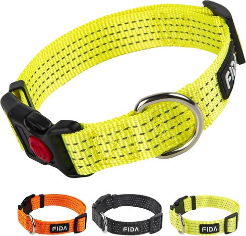 Fida Reflective Dog Collar, Nylon Dog Collars with Neon Colors for Small/Medium/Large Dogs, High Visibility Dog Collars with Safety Locking Buckle(Large, Neon Yellow) in Saudi Arabia