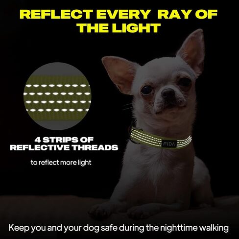 Fida Reflective Dog Collar, Nylon Dog Collars with Neon Colors for Small/Medium/Large Dogs, High Visibility Dog Collars with Safety Locking Buckle(Large, Neon Yellow) in Saudi Arabia