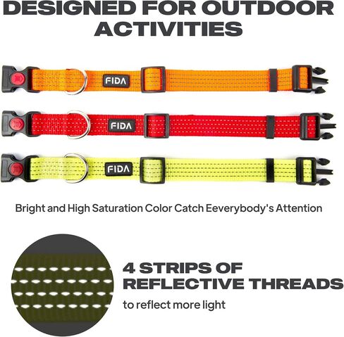 Fida Reflective Dog Collar, Nylon Dog Collars with Neon Colors for Small/Medium/Large Dogs, High Visibility Dog Collars with Safety Locking Buckle(Large, Neon Yellow) in Saudi Arabia