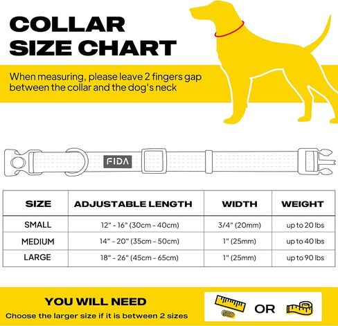 Fida Reflective Dog Collar, Nylon Dog Collars with Neon Colors for Small/Medium/Large Dogs, High Visibility Dog Collars with Safety Locking Buckle(Large, Neon Yellow) in Saudi Arabia