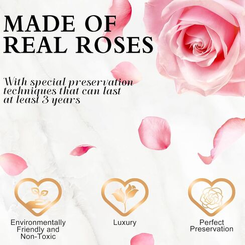 Bafell 27-Piece Forever Rose in a Box, 100% Real Preserved Roses That Last Up to 3 Years, Eternal Flowers for Birthday Valentines Day Mothers Day Gifts for Her (Pink) in Kuwait