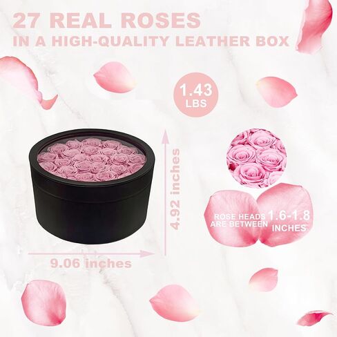 Bafell 27-Piece Forever Rose in a Box, 100% Real Preserved Roses That Last Up to 3 Years, Eternal Flowers for Birthday Valentines Day Mothers Day Gifts for Her (Pink) in Kuwait