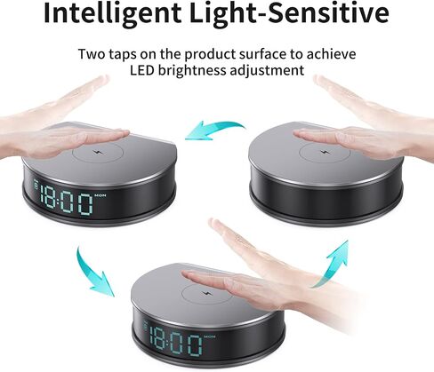 ساعة منبه LIZVIE، ساعة منبه للشحن اللاسلكي، ساعة رقمية LED، تعتيم باللمس 3 مستويات، ساعة رقمية مزخرفة باللون الرمادي الفضي العتيق 15 وات شحن لاسلكي سريع مع منفذ USB، شحن لاسلكي S in Kuwait