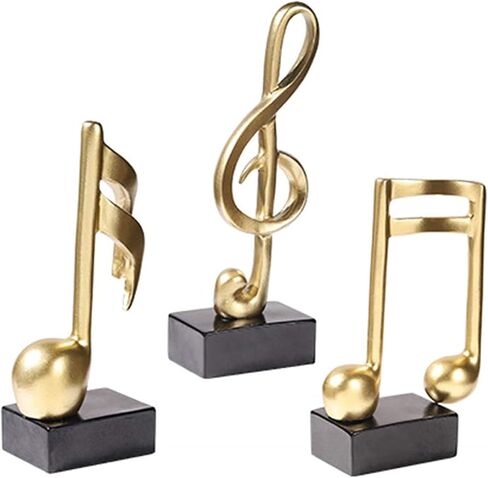 ZOVIE 3pcs Music Note Decor Musical Sculpture Statue Resin Music Note Figurine for Home Piano Gifts（Gold Music Notes） in Saudi Arabia