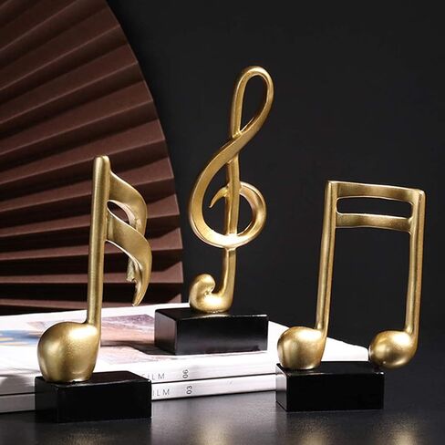 ZOVIE 3pcs Music Note Decor Musical Sculpture Statue Resin Music Note Figurine for Home Piano Gifts（Gold Music Notes） in Saudi Arabia