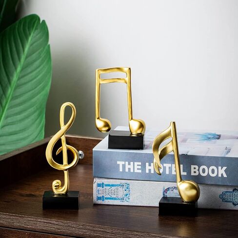 ZOVIE 3pcs Music Note Decor Musical Sculpture Statue Resin Music Note Figurine for Home Piano Gifts（Gold Music Notes） in Saudi Arabia