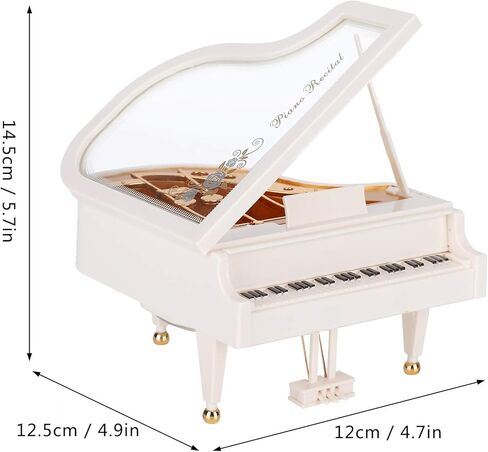 صندوق موسيقى بيانو ابيض مقاس 4.9 × 4.7 × 5.7 انش، صناديق موسيقية صغيرة لتزيين الطاولة كهدية للكريسماس واعياد الميلاد وعيد الحب in Kuwait