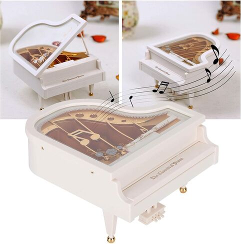 صندوق موسيقى بيانو ابيض مقاس 4.9 × 4.7 × 5.7 انش، صناديق موسيقية صغيرة لتزيين الطاولة كهدية للكريسماس واعياد الميلاد وعيد الحب in Kuwait