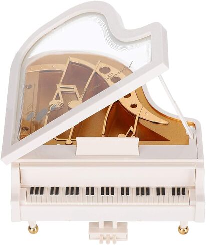 صندوق موسيقى بيانو ابيض مقاس 4.9 × 4.7 × 5.7 انش، صناديق موسيقية صغيرة لتزيين الطاولة كهدية للكريسماس واعياد الميلاد وعيد الحب in Kuwait