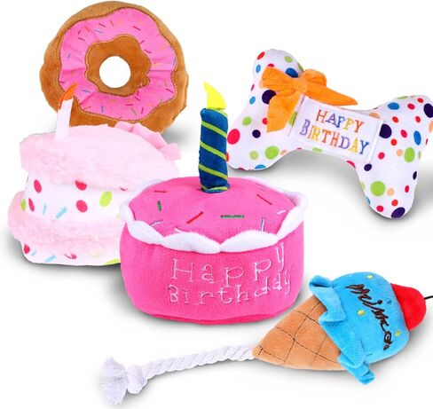 HIFUAR عيد ميلاد الكلب لعب للكلاب الصغيرة 5 حزمة صرير جرو مضغ لعبة هدية أفخم مضغ الكلب لعب الجرو الكعك دونات العظام الآيس كريم in Kuwait
