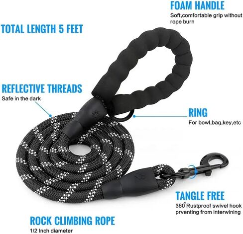 مقود كلب قوي كبير من النايلون العاكس مع مقبض مبطن مريح وخيوط عاكسة للغاية للكلاب الصغيرة والمتوسطة والكبيرة (أحمر) in Kuwait