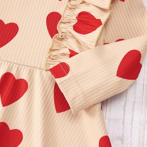 GLIGLITTR Toddler Baby Girls Valentine's Day Dress Love Heart Print Outfits Princess Ruffles Long Sleeve Twirly Skirt in Kuwait
