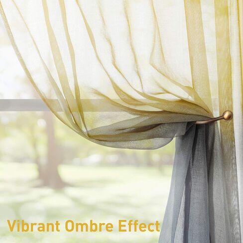 HOMEIDEAS 2 Panels Yellow and Grey Sheer Curtains for Girls Bedroom 52 X 96 Inch, Ombre Linen Curtains Rod Pocket Drapes for Nursery Kids Window and Living Room in Saudi Arabia