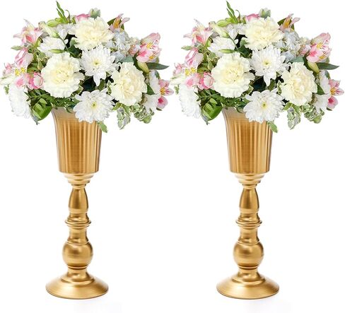 Frcctre 2 Pack Metal Wedding Flower Trumpet Vase, 12.4 Inch Tall Flower Stand, Decorative Centerpiece Artificial Flower Arrangements for Wedding, Birthday, Anniversary Ceremony, Home Decor in Saudi Arabia