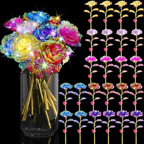 Lyrow Valentines Light Up Rose LED Galaxy Forever Rose Flower Gifts الملونة زهرة قوس قزح الاصطناعية لحبيبك صديقة أمي عيد الأم عيد ميلاد الزفاف عيد الميلاد 9.84 بوصة (وردي، 24 قطعة) in Kuwait