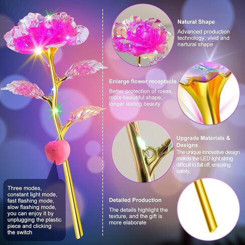 Lyrow Valentines Light Up Rose LED Galaxy Forever Rose Flower Gifts الملونة زهرة قوس قزح الاصطناعية لحبيبك صديقة أمي عيد الأم عيد ميلاد الزفاف عيد الميلاد 9.84 بوصة (وردي، 24 قطعة) in Kuwait