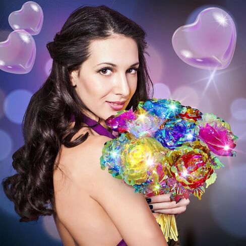 Lyrow Valentines Light Up Rose LED Galaxy Forever Rose Flower Gifts الملونة زهرة قوس قزح الاصطناعية لحبيبك صديقة أمي عيد الأم عيد ميلاد الزفاف عيد الميلاد 9.84 بوصة (وردي، 24 قطعة) in Kuwait