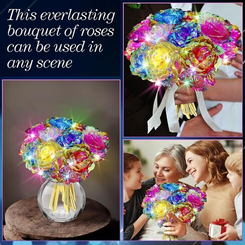 Lyrow Valentines Light Up Rose LED Galaxy Forever Rose Flower Gifts الملونة زهرة قوس قزح الاصطناعية لحبيبك صديقة أمي عيد الأم عيد ميلاد الزفاف عيد الميلاد 9.84 بوصة (وردي، 24 قطعة) in Kuwait