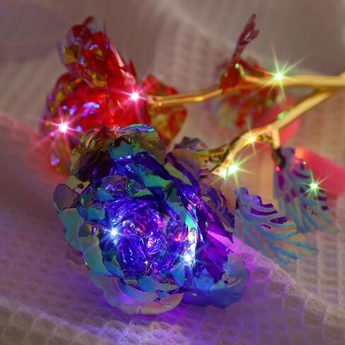 Lyrow Valentines Light Up Rose LED Galaxy Forever Rose Flower Gifts الملونة زهرة قوس قزح الاصطناعية لحبيبك صديقة أمي عيد الأم عيد ميلاد الزفاف عيد الميلاد 9.84 بوصة (وردي، 24 قطعة) in Kuwait