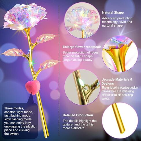 Lyrow Valentines Light Up Rose LED Galaxy Forever Rose Flower Gifts الملونة زهرة قوس قزح الاصطناعية لحبيبك صديقة أمي عيد الأم عيد ميلاد الزفاف عيد الميلاد 9.84 بوصة (وردي، 24 قطعة) in Kuwait