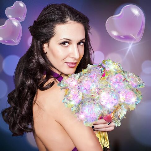 Lyrow Valentines Light Up Rose LED Galaxy Forever Rose Flower Gifts الملونة زهرة قوس قزح الاصطناعية لحبيبك صديقة أمي عيد الأم عيد ميلاد الزفاف عيد الميلاد 9.84 بوصة (وردي، 24 قطعة) in Kuwait
