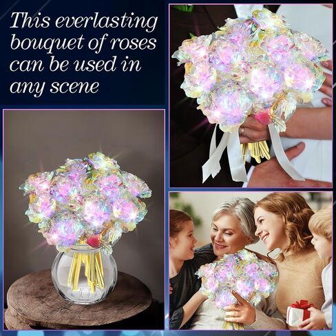 Lyrow Valentines Light Up Rose LED Galaxy Forever Rose Flower Gifts الملونة زهرة قوس قزح الاصطناعية لحبيبك صديقة أمي عيد الأم عيد ميلاد الزفاف عيد الميلاد 9.84 بوصة (وردي، 24 قطعة) in Kuwait