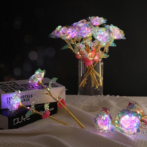 Lyrow Valentines Light Up Rose LED Galaxy Forever Rose Flower Gifts الملونة زهرة قوس قزح الاصطناعية لحبيبك صديقة أمي عيد الأم عيد ميلاد الزفاف عيد الميلاد 9.84 بوصة (وردي، 24 قطعة) in Kuwait