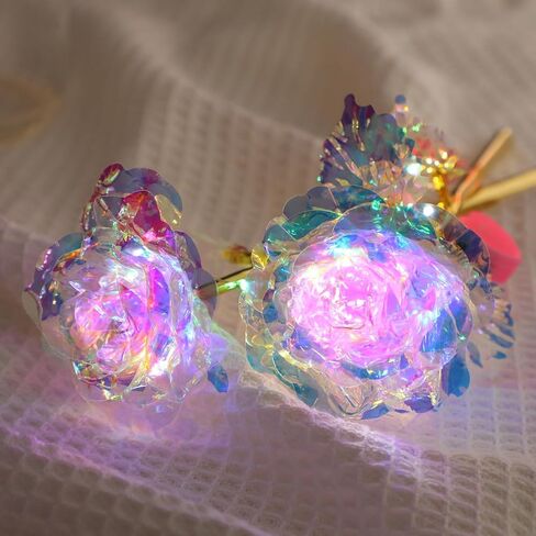 Lyrow Valentines Light Up Rose LED Galaxy Forever Rose Flower Gifts الملونة زهرة قوس قزح الاصطناعية لحبيبك صديقة أمي عيد الأم عيد ميلاد الزفاف عيد الميلاد 9.84 بوصة (وردي، 24 قطعة) in Kuwait