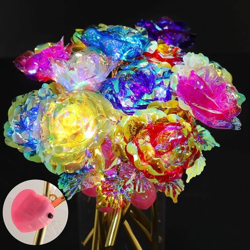 Lyrow Valentines Light Up Rose LED Galaxy Forever Rose Flower Gifts الملونة زهرة قوس قزح الاصطناعية لحبيبك صديقة أمي عيد الأم عيد ميلاد الزفاف عيد الميلاد 9.84 بوصة (وردي، 24 قطعة) in Kuwait