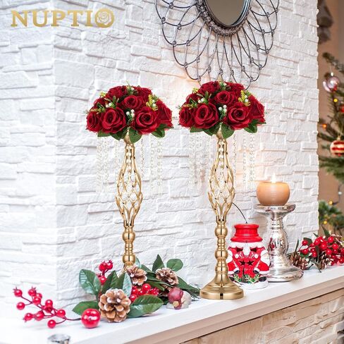 NUPTIO كرات زهرة لقطع الزفاف المركزية - 2 جهاز كمبيوتر شخصى 9.5 بوصة قطرها وهمية زهرة الكرة ترتيب باقة الحزب المركزية للطاولات - باقة الورد الأزرق الملكي الزهور المركزية للطاولة in Kuwait