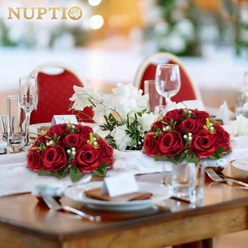 NUPTIO كرات زهرة لقطع الزفاف المركزية - 2 جهاز كمبيوتر شخصى 9.5 بوصة قطرها وهمية زهرة الكرة ترتيب باقة الحزب المركزية للطاولات - باقة الورد الأزرق الملكي الزهور المركزية للطاولة in Kuwait
