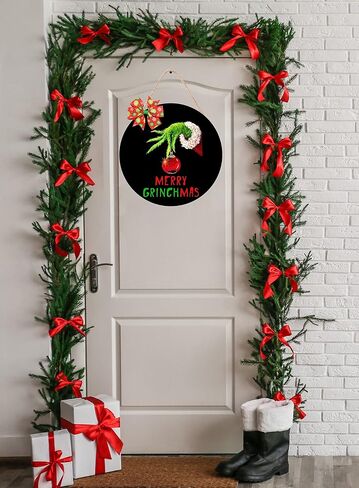 علامة باب عيد الميلاد للباب الأمامي Grinch علامة الباب عيد الميلاد باب شماعات عيد الميلاد معلقة علامة الباب إكليل الباب في الهواء الطلق ديكور الجدار الداخلي لعطلة عيد الميلاد، أسود، sdmgshou in Saudi Arabia