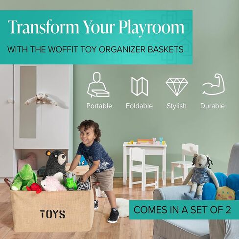 Woffit Set of 2 Toy Storage Organizer Baskets for Nursery, Playroom, Kids & Living Room, Etc, EXTRA LARGE Sturdy and Collapsible Tote Bins for Children & Dog Toys Great Chest Box for Boys & Girls in Saudi Arabia