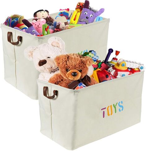 Woffit Set of 2 Toy Storage Organizer Baskets for Nursery, Playroom, Kids & Living Room, Etc, EXTRA LARGE Sturdy and Collapsible Tote Bins for Children & Dog Toys Great Chest Box for Boys & Girls in Saudi Arabia