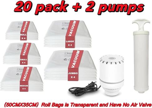 Biodison & Lee Vacuum Storage Bags 20 Pack(4 Jumbo/4 Large/4 Medium/4 Small/4 Roll) with Electric Pump and Hand Pump, Space Saver Bags - Vacuum Seal Bags for Clothing,Comforters, Pillows,Blanket,Duvet in Kuwait