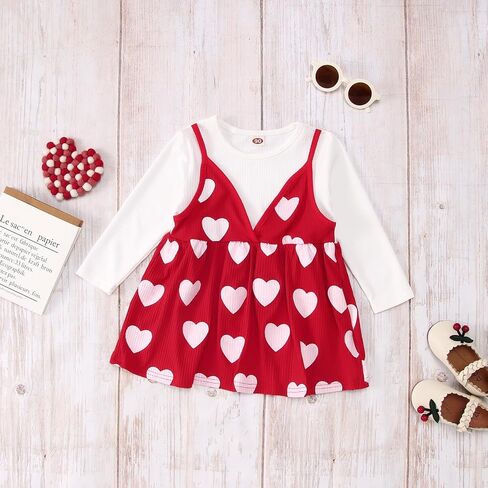 GLIGLITTR Kids Girls Valentine's Day Clothes Outfit Love Heart Graphic Patchwork Top Bell Bottomed Pants 2pcs Spring Set in Saudi Arabia
