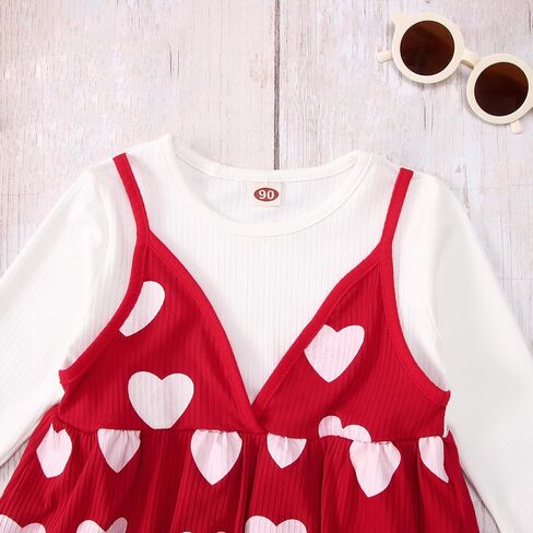 GLIGLITTR Kids Girls Valentine's Day Clothes Outfit Love Heart Graphic Patchwork Top Bell Bottomed Pants 2pcs Spring Set in Saudi Arabia