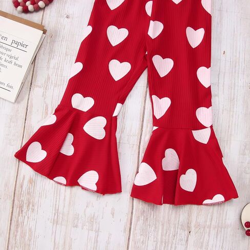 GLIGLITTR Kids Girls Valentine's Day Clothes Outfit Love Heart Graphic Patchwork Top Bell Bottomed Pants 2pcs Spring Set in Saudi Arabia