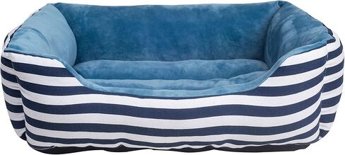 سرير حيوانات أليفة مستطيل طويل مخطط باللونين الأزرق والأبيض مقاس صغير، من Happycare Textiles، 20 × 17 بوصة in Kuwait