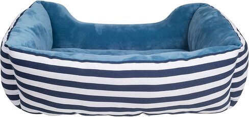 سرير حيوانات أليفة مستطيل طويل مخطط باللونين الأزرق والأبيض مقاس صغير، من Happycare Textiles، 20 × 17 بوصة in Kuwait