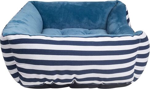 سرير حيوانات أليفة مستطيل طويل مخطط باللونين الأزرق والأبيض مقاس صغير، من Happycare Textiles، 20 × 17 بوصة in Kuwait