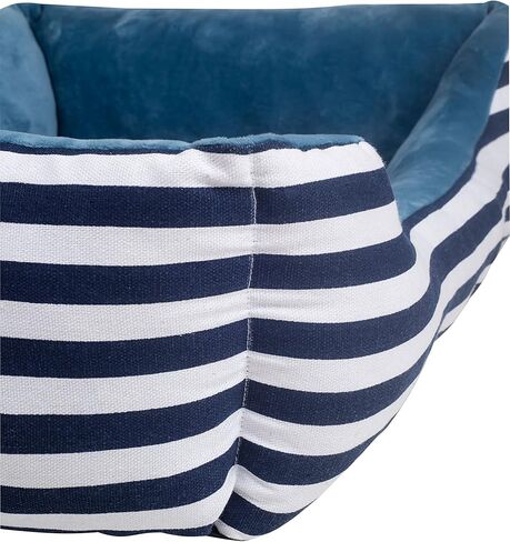 سرير حيوانات أليفة مستطيل طويل مخطط باللونين الأزرق والأبيض مقاس صغير، من Happycare Textiles، 20 × 17 بوصة in Kuwait